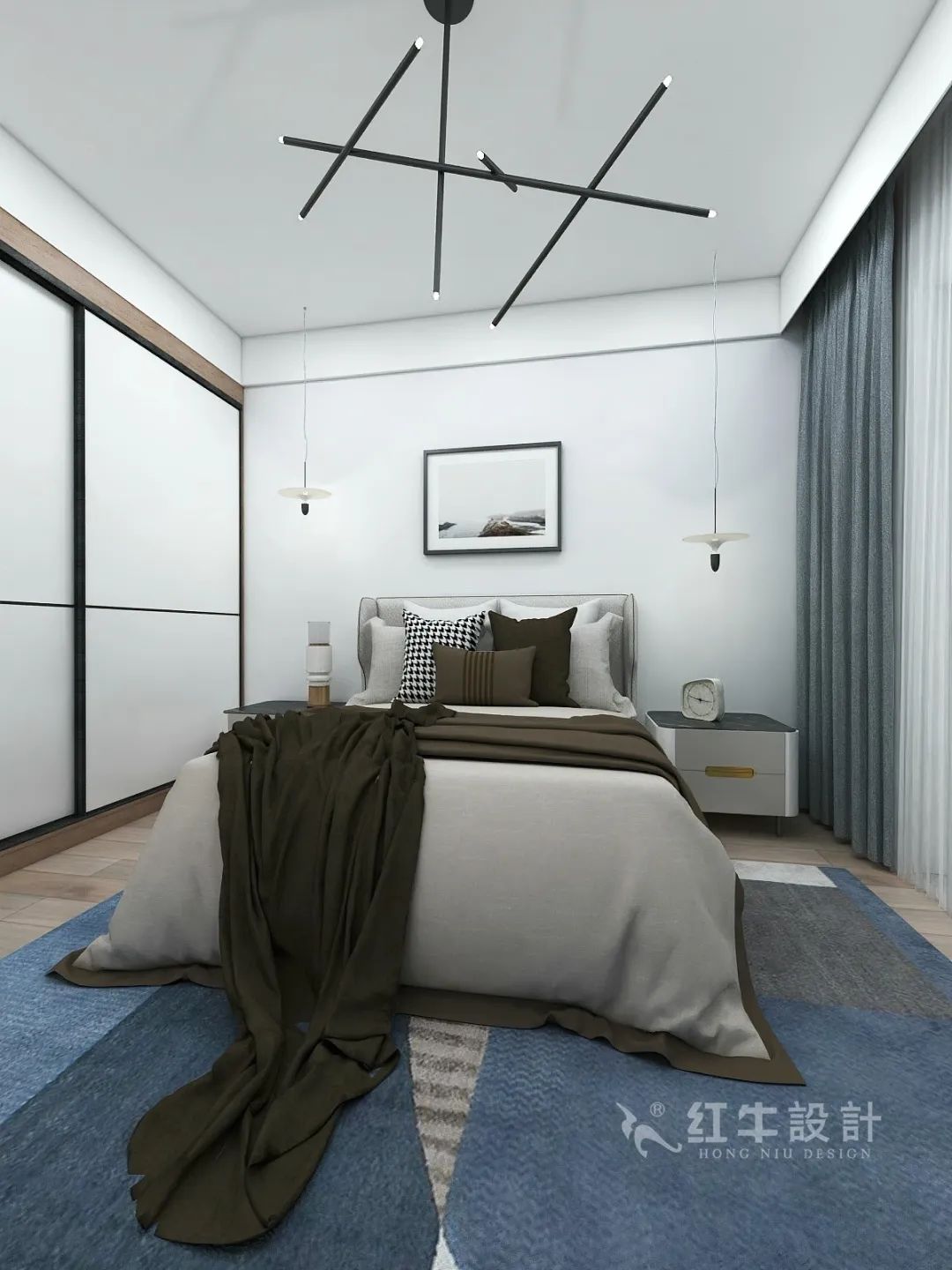 蒋琛_红牛设计--电建洺悦府160㎡现代风格10效果图欣赏_次卧